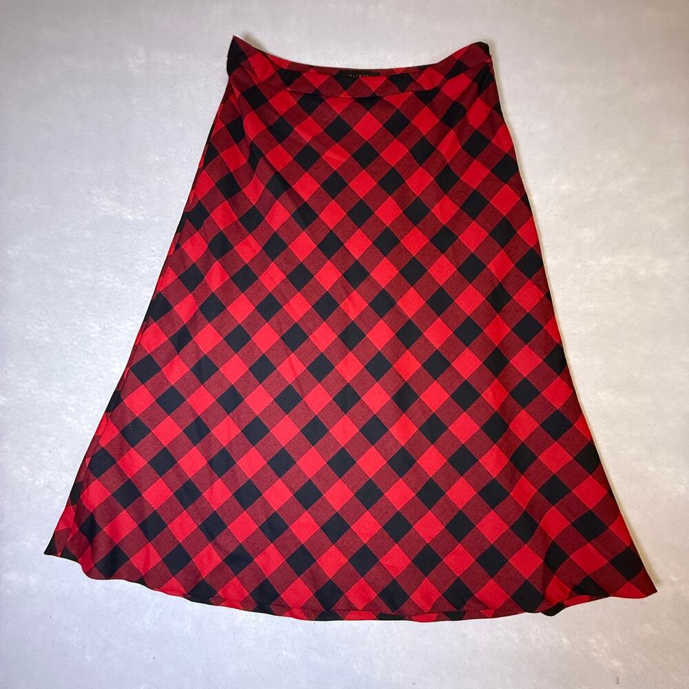 Talbots wool blend buffalo check maxi skirt black & red christmas checked sz 10